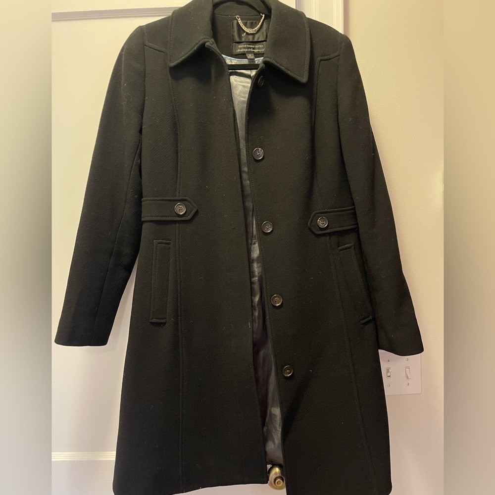 J. Crew black lady topcoat “Italian double cloth,” size 8, excellent condition